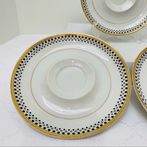 Norleans Gold Symphony 3 Saucers Gold Trim Black Gray Dots On White China - Picture 4 of 7